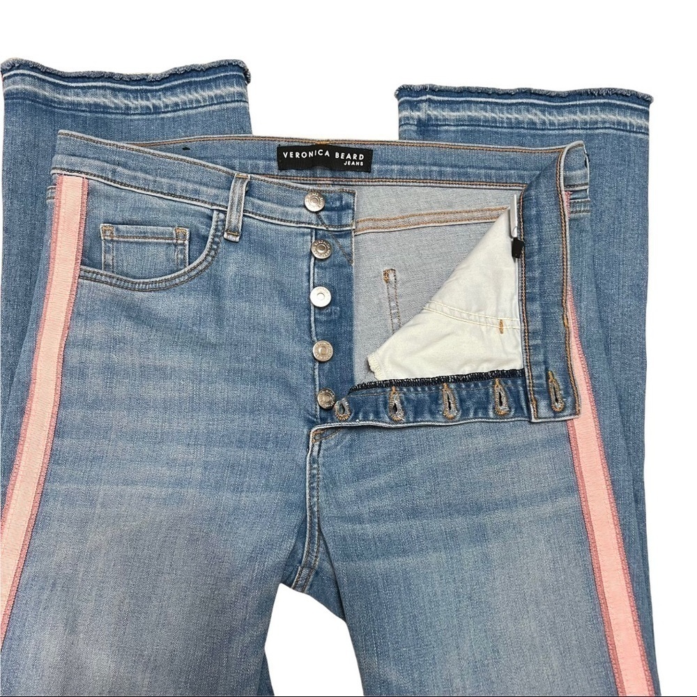Veronica Beard Carolyn High Rise Button Fly Tuxedo Stripe Baby Boot Jeans 31 - Picture 10 of 15